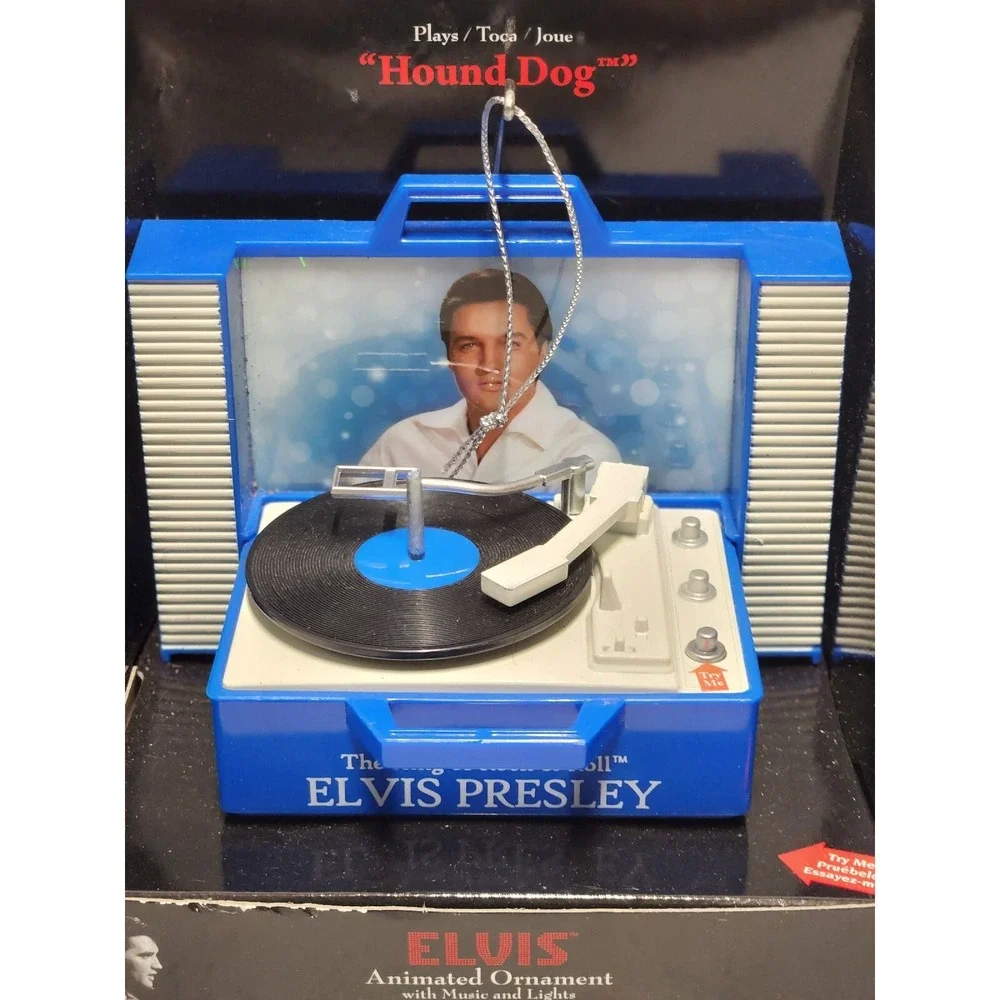 Vintage ELVIS Christmas Lighted Moving Record Player Multi-Song Music Box